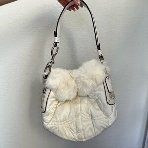 VINTAGE COACH White Fur Trimmed Nylon and Leather SoHo Bag 🤍✨ *rare*